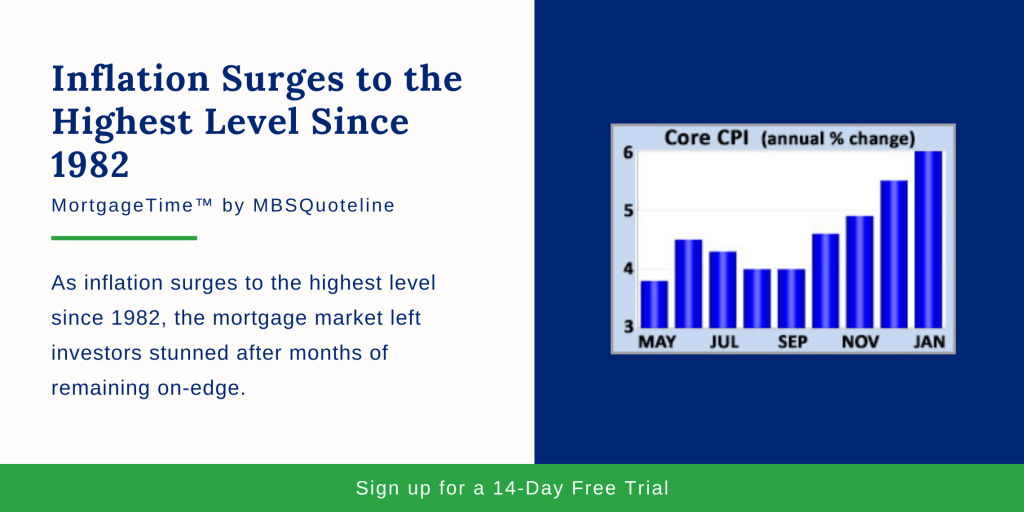 Inflation Surges to the Highest Level Since 1982 mortgagetime mbsquoteline chart