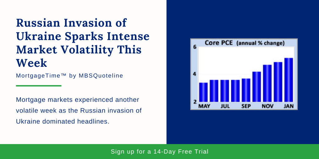 Russian Invasion of Ukraine Sparks Intense Market Volatility This Week MortgageTime MBSQuoteline Chart